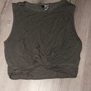 Divided Olive Twist-Front Sleeveless Crop Tank